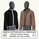 two mannequins wearing different colored jackets, one black and one brown, against a plain background.