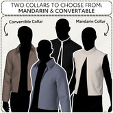 four silhouettes of people wearing different types of collared shirts, with arrows pointing to the appropriate collar.