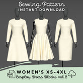 three mannequins in white dresses with black accents