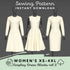 three mannequins in white dresses with black accents