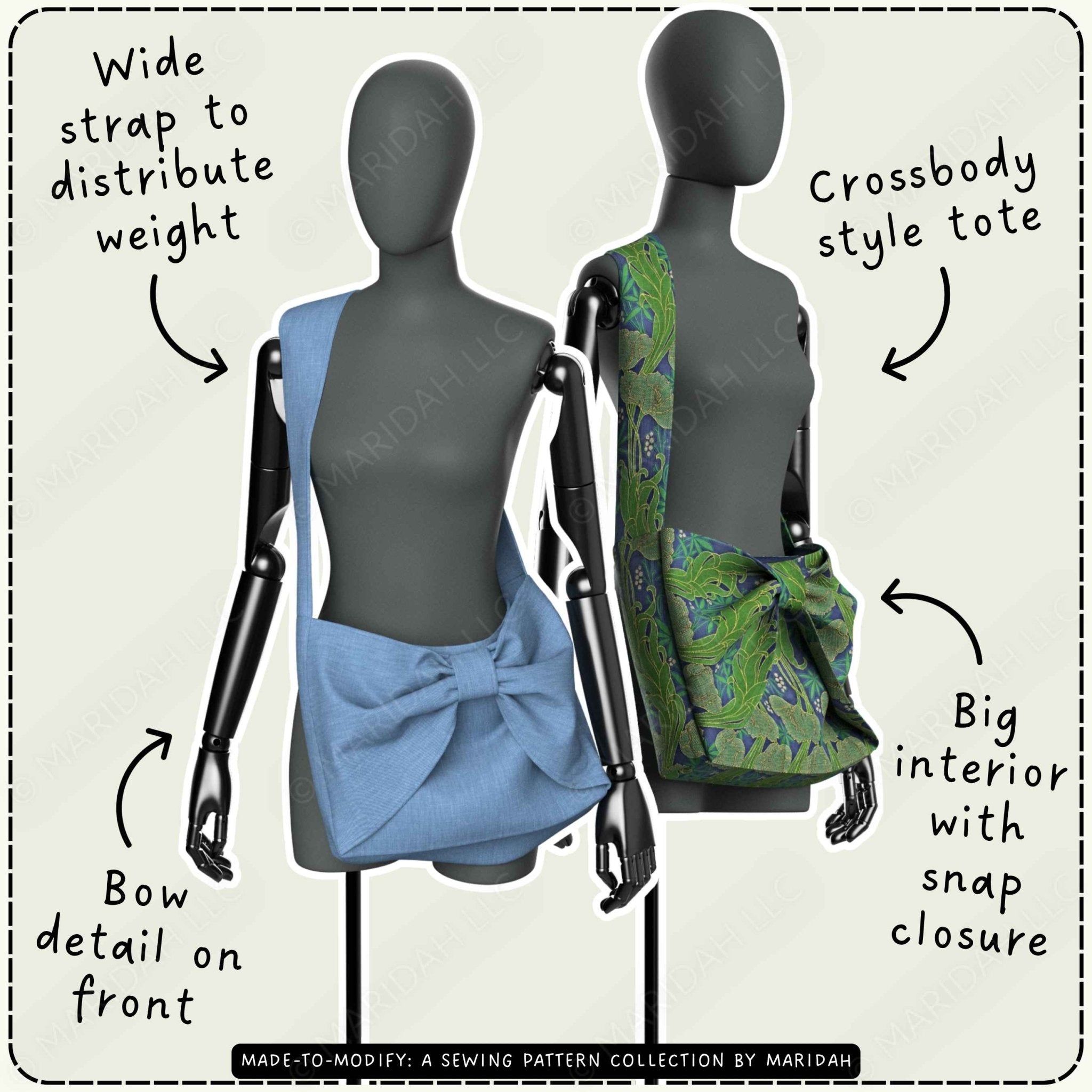 Crossbody Bow Tote Bag Sewing Pattern PDF Sewing Pattern File