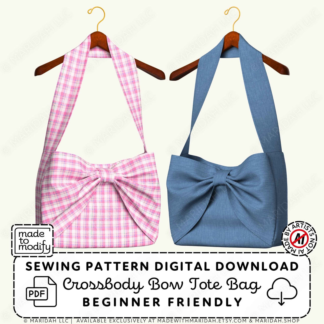 Crossbody Bow Tote Bag Sewing Pattern PDF Sewing Pattern File