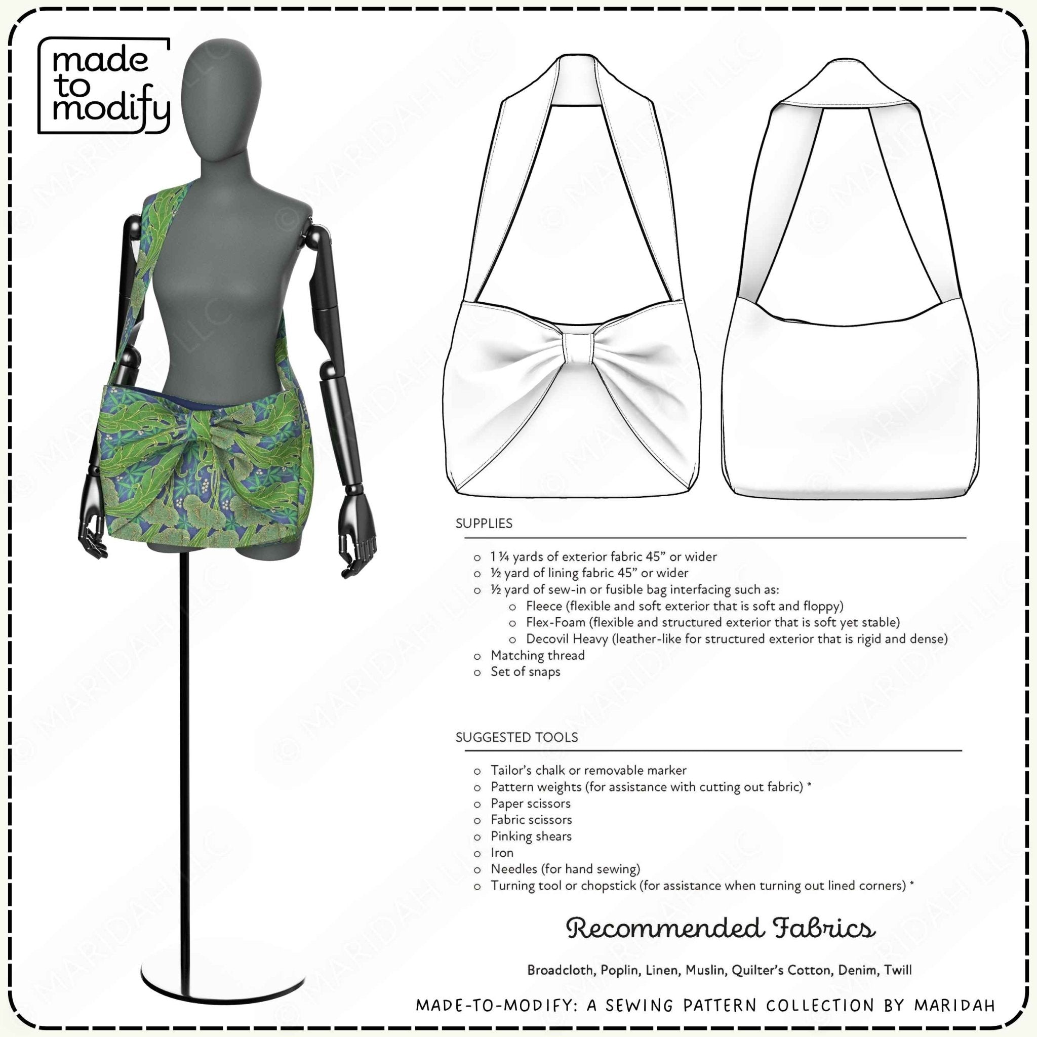 Crossbody Bow Tote Bag Sewing Pattern PDF Sewing Pattern File