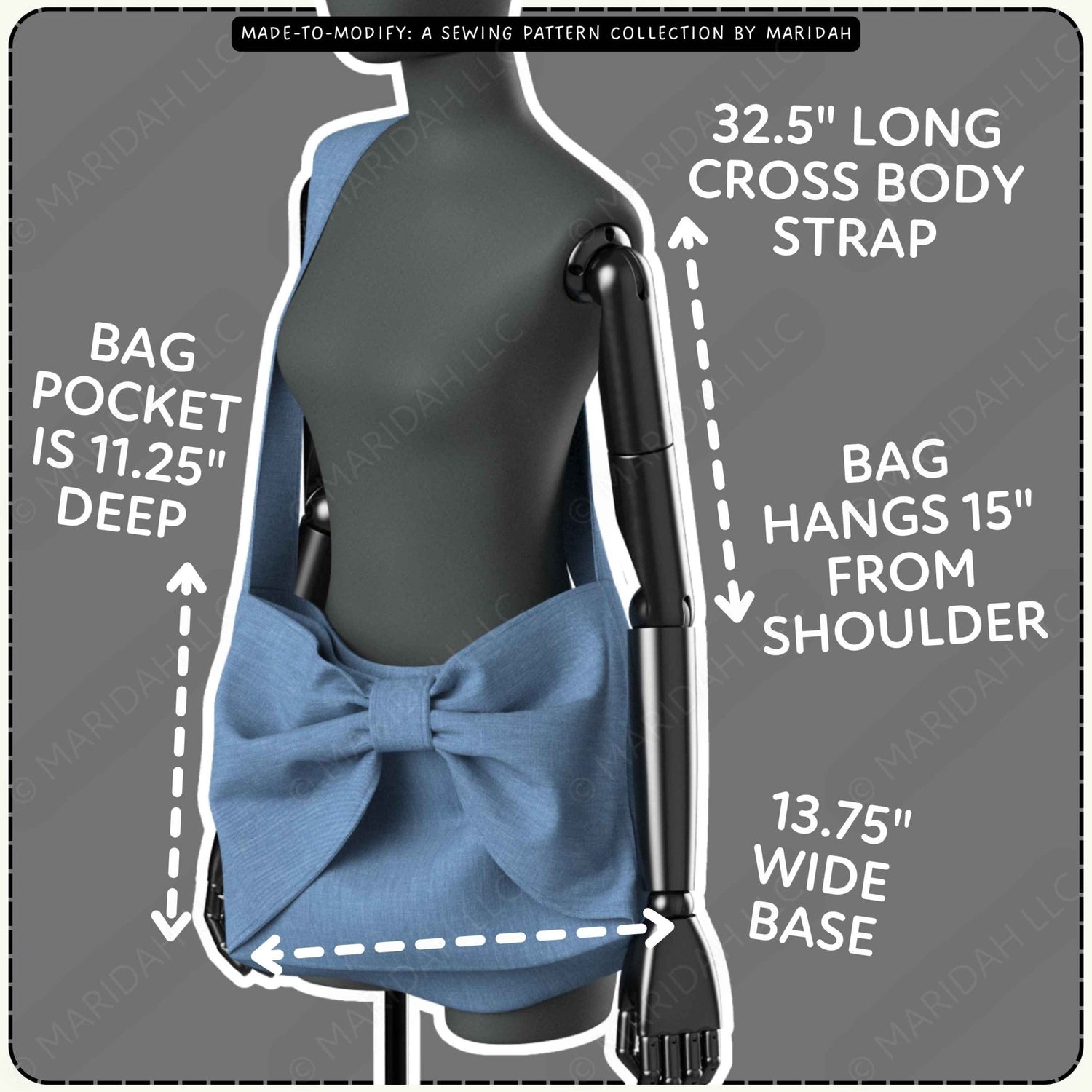 Crossbody Bow Tote Bag Sewing Pattern PDF Sewing Pattern File