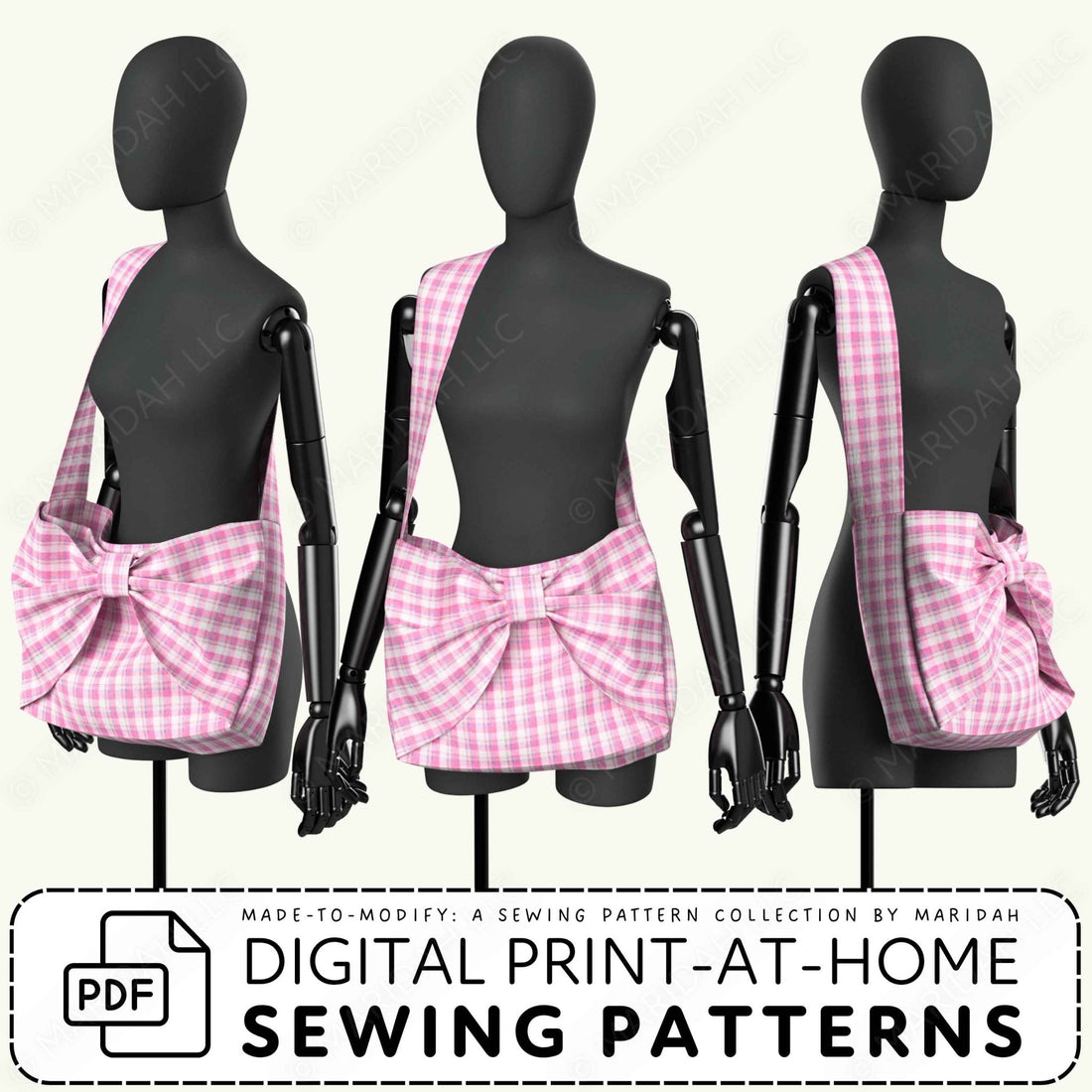 Crossbody Bow Tote Bag Sewing Pattern PDF Sewing Pattern File