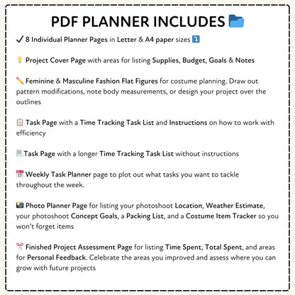 PDF planner features with text description on a white background