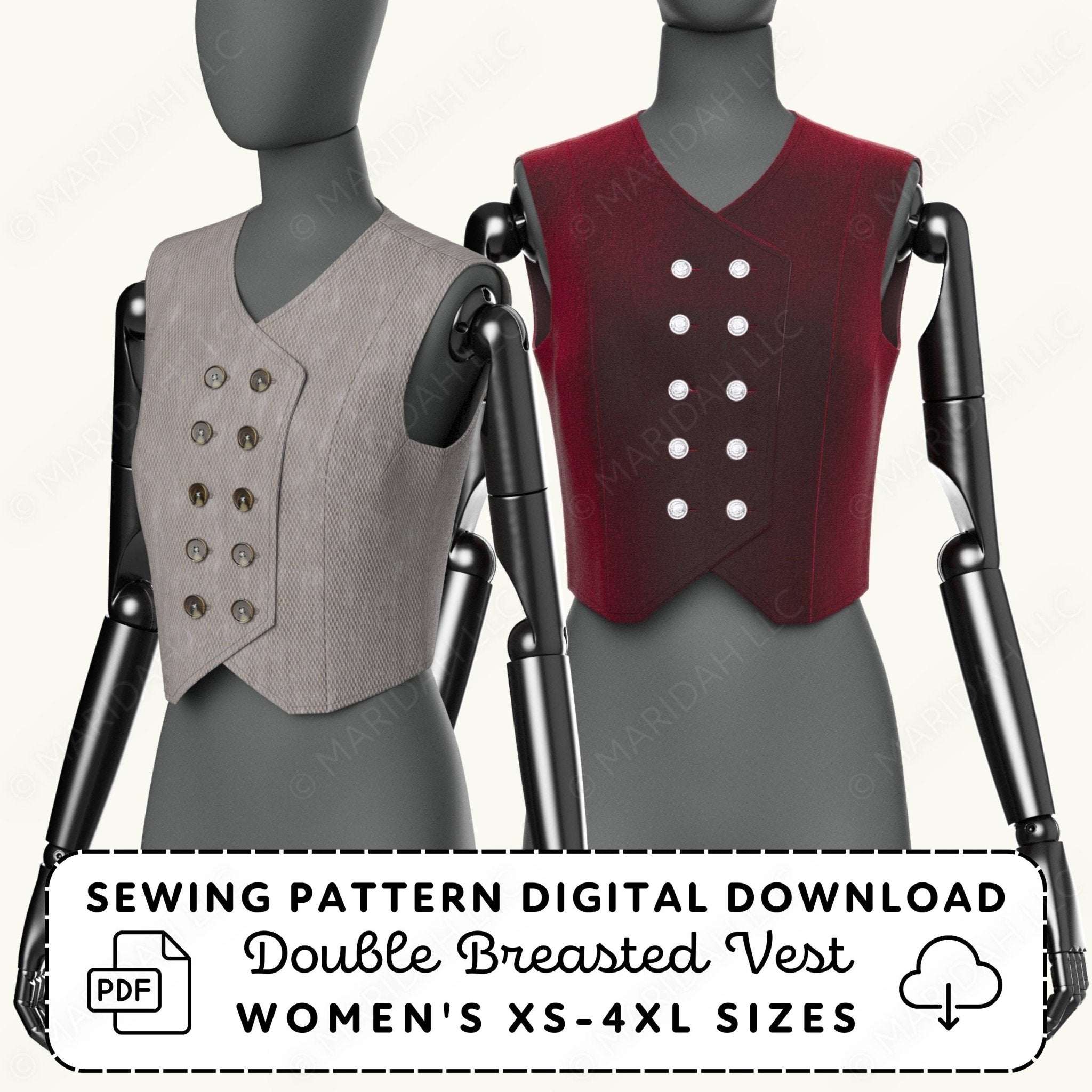 Womens Double Breasted Vest Printable Sewing Pattern – Maridah