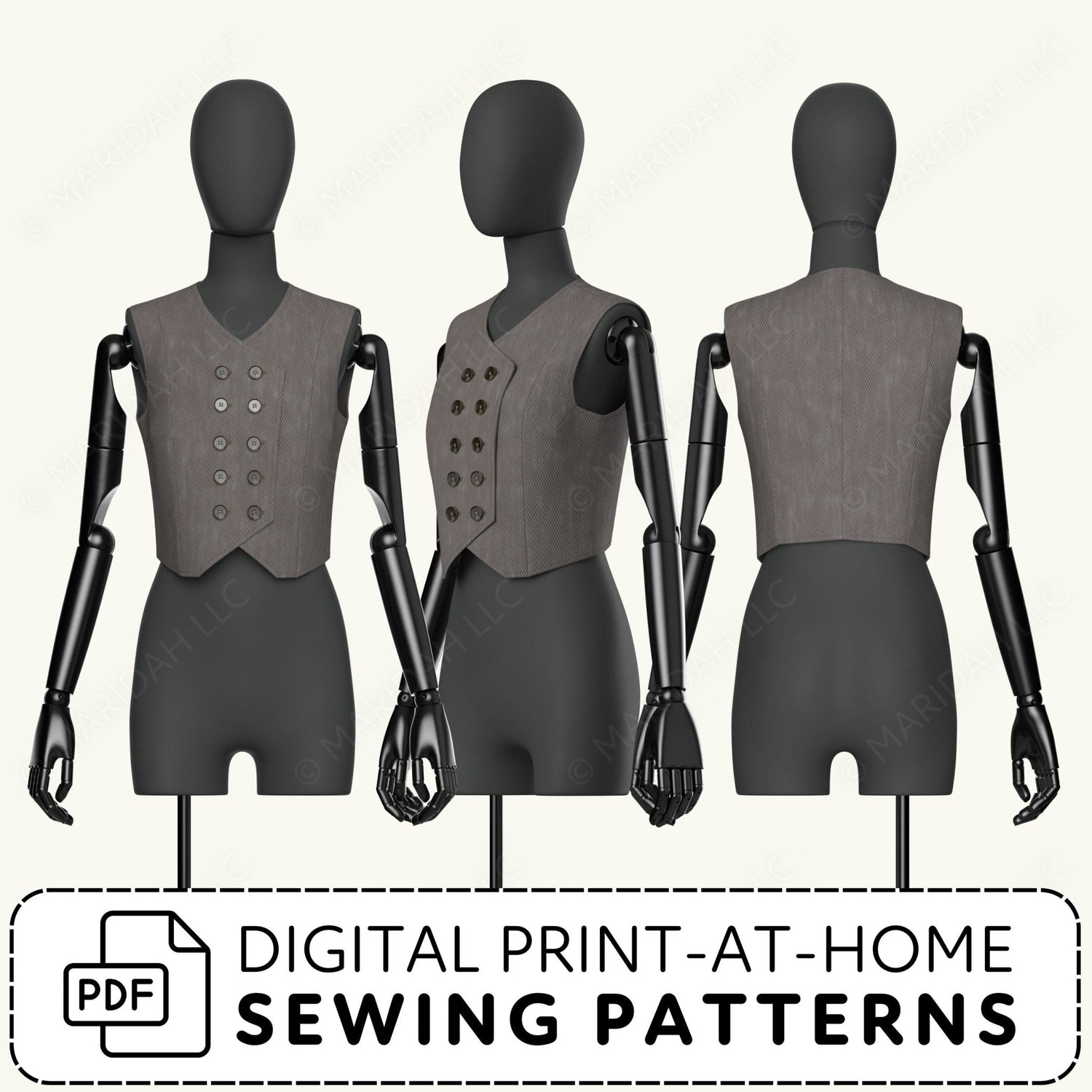 Double Breasted Vest Printable Sewing Pattern PDF Sewing Pattern File