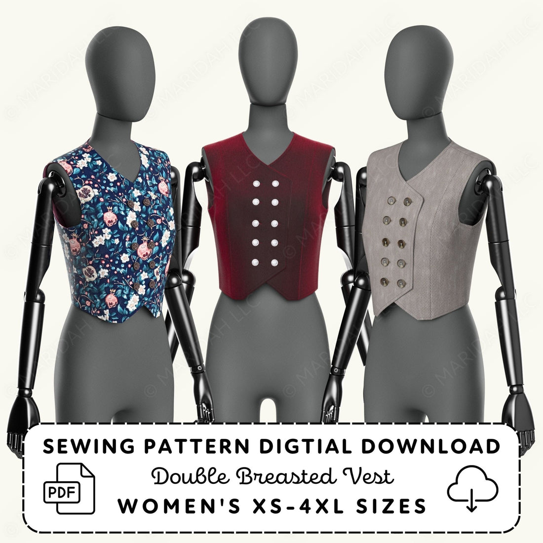 Double Breasted Vest Printable Sewing Pattern PDF Sewing Pattern File