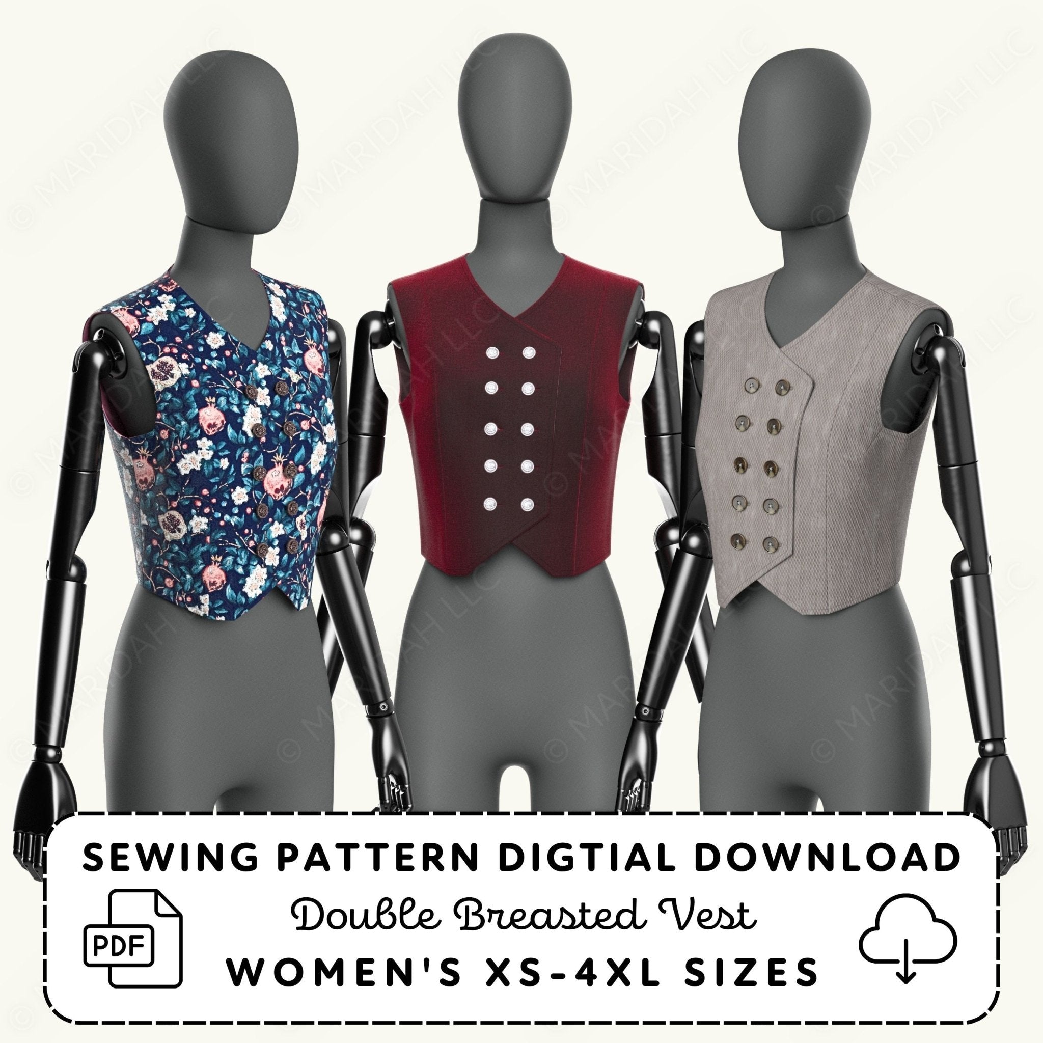 Double Breasted Vest Printable Sewing Pattern PDF Sewing Pattern File