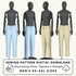 four mannequins wearing different colored pants, including light blue, light beige, and dark gray.