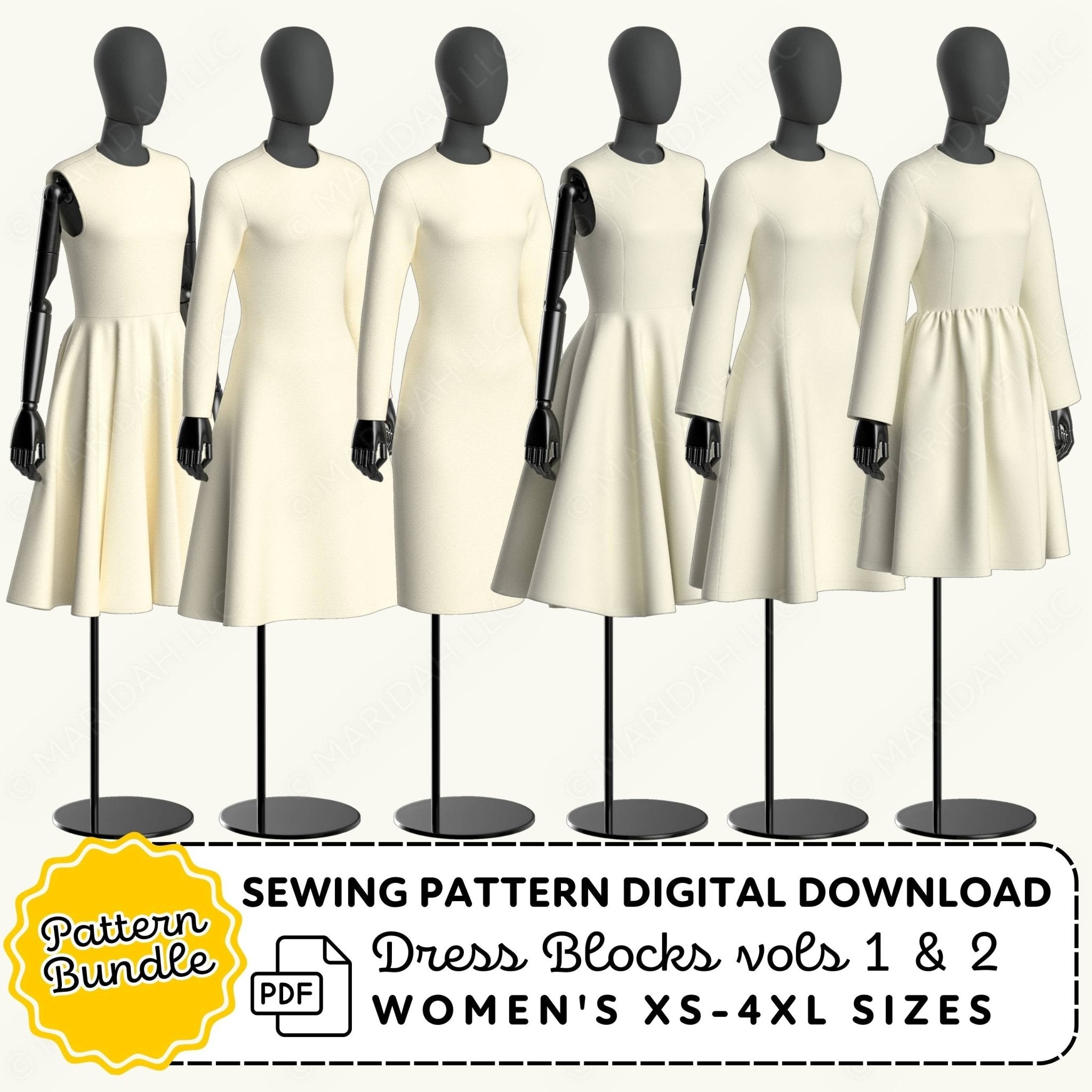Clothes Pattern Pack Dress Pack 1 and 2 Sewing Pattern Bundle – Made to Modify Sewing ...