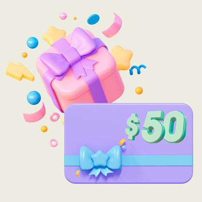 Promotional image features a digital gift card fo $50