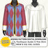 Harlequin jacket and poet shirt on mannequins with sewing pattern digital download text.