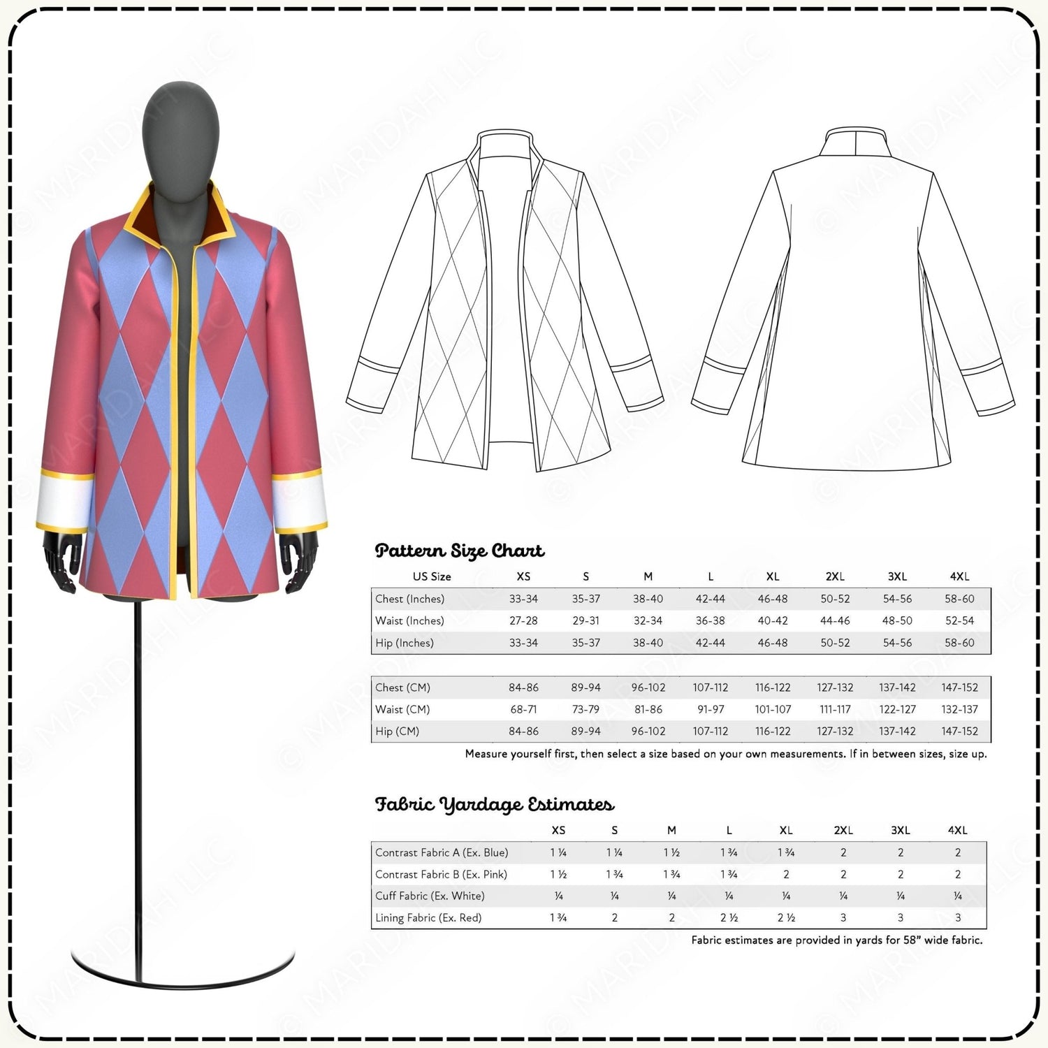 Harlequin Jacket Printable Sewing Pattern PDF Sewing Pattern File