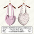 Two heart-shaped tote bags on hangers with sewing pattern digital download text.