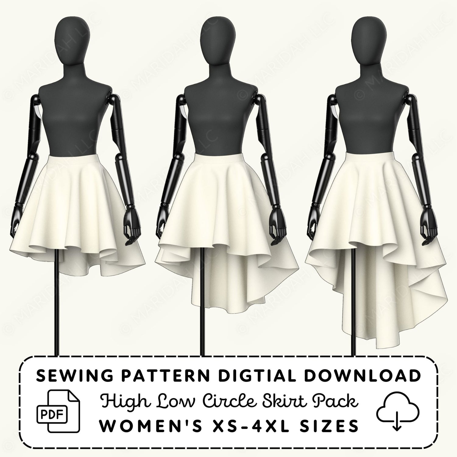 High Low Circle Skirt Pack Printable Sewing Pattern PDF Sewing Pattern File