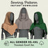 three hooded cowls in different colors - brown, gray, and green - displayed on mannequins.
