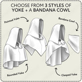 three different styles of Yoke and Bandana Cowl, each with a distinct design and shape.