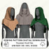 three hooded robes or hooded hoods in different colors - brown, gray, and green - displayed on mannequins.