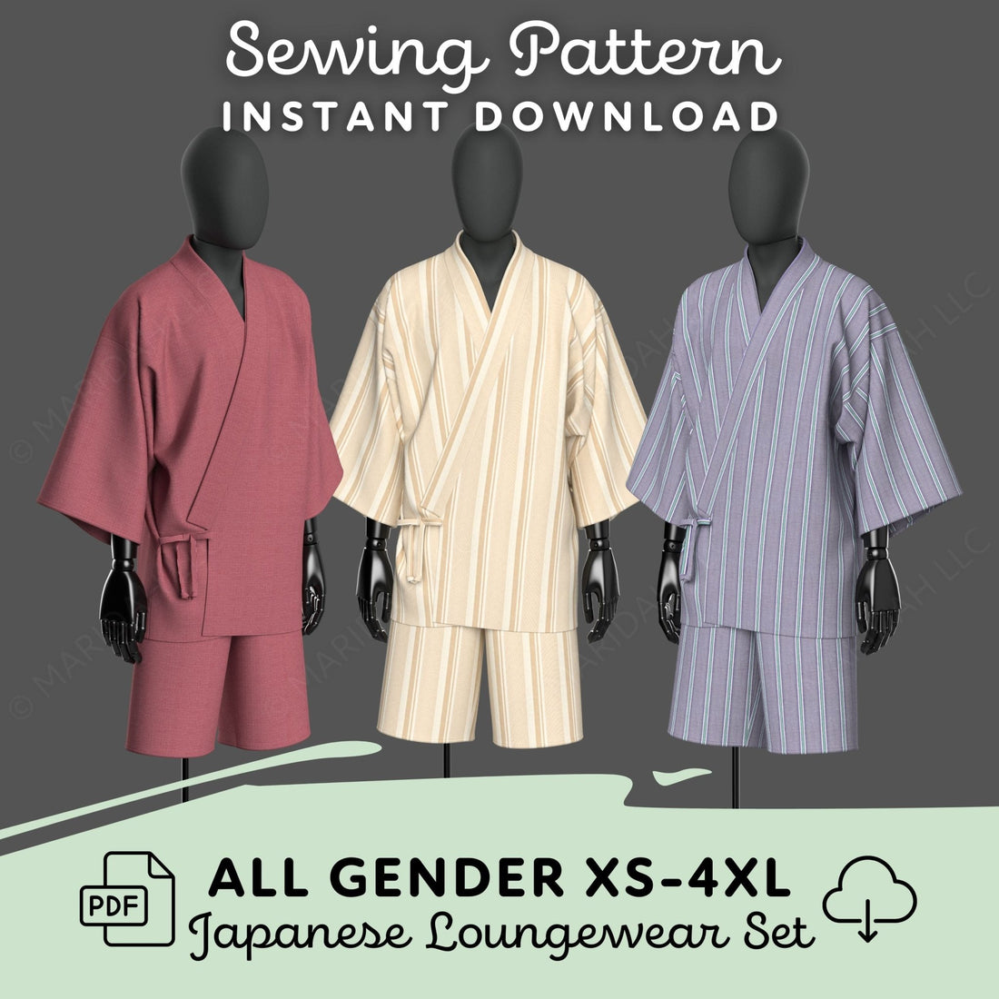 three male mannequins wearing pajamas and robes