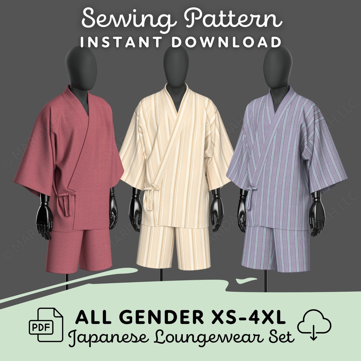 three male mannequins wearing pajamas and robes
