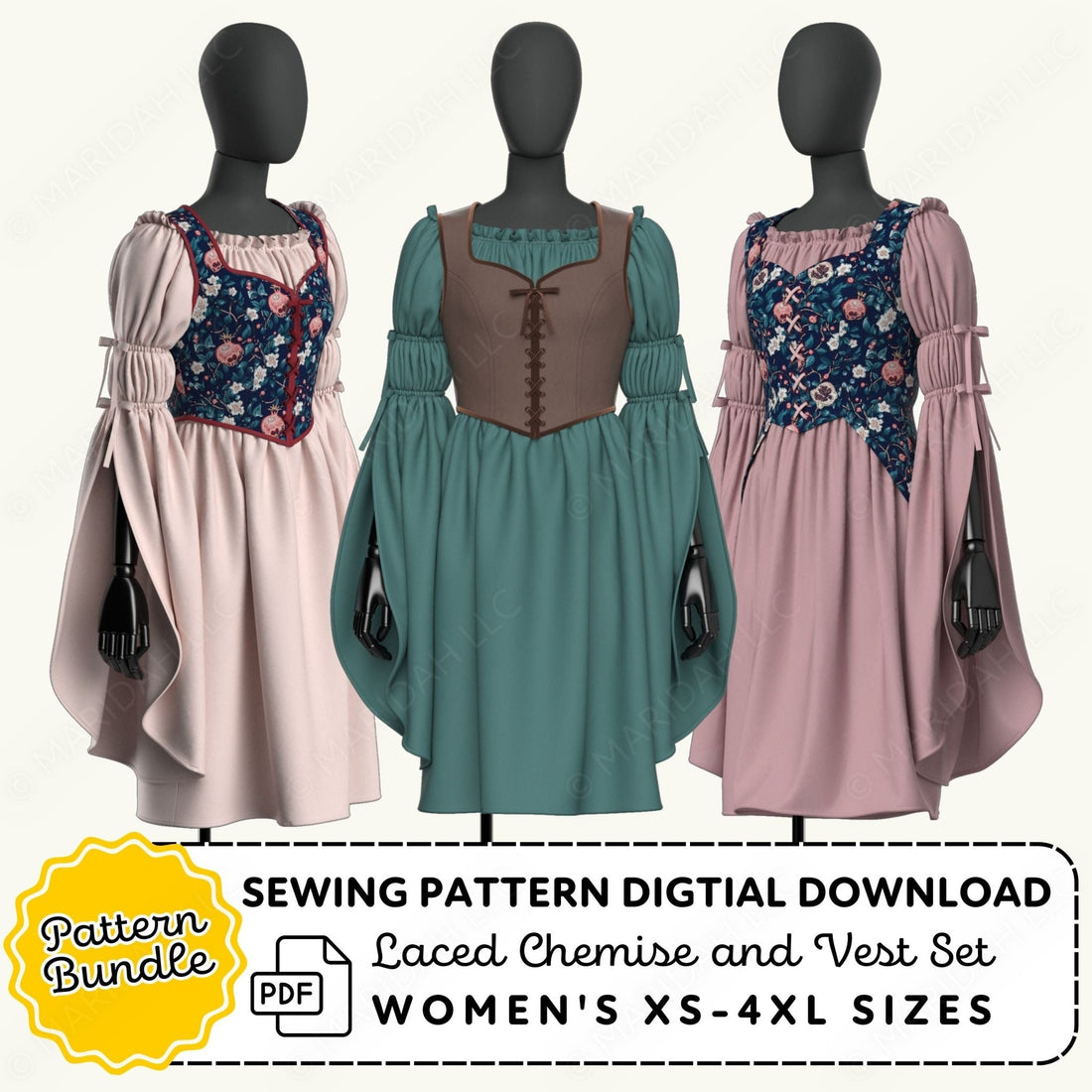 Laced Chemise and Vest Sewing Pattern Set PDF Sewing Pattern File