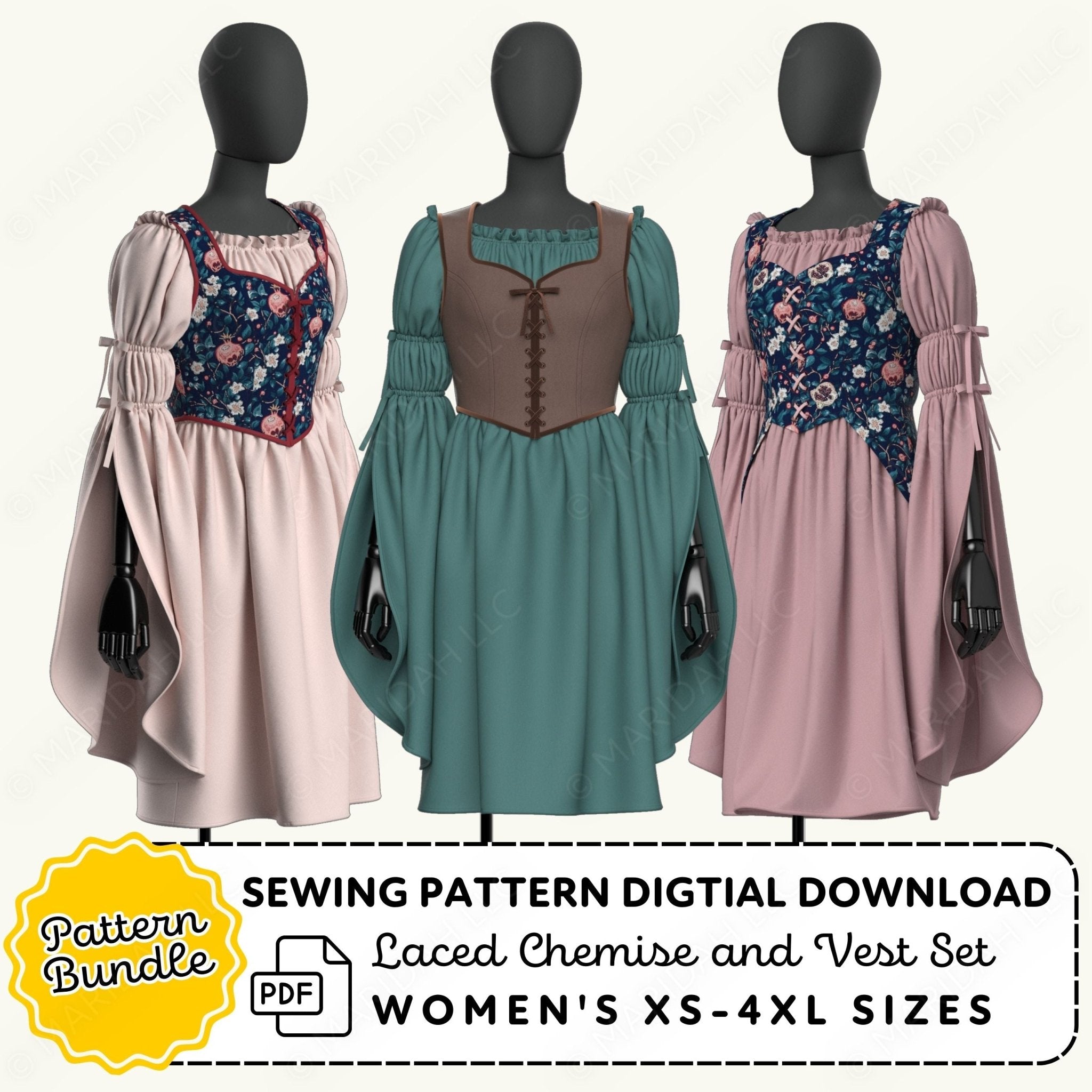 Laced Chemise and Vest Sewing Pattern Set PDF Sewing Pattern File