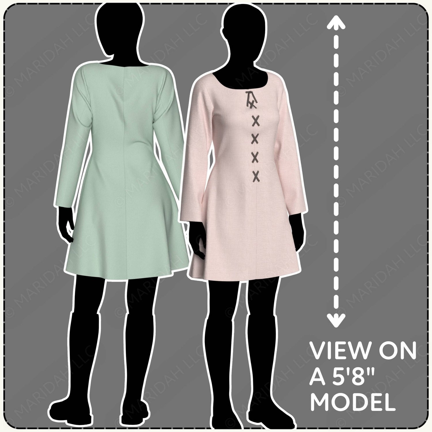 Two dresses shown on a 5&