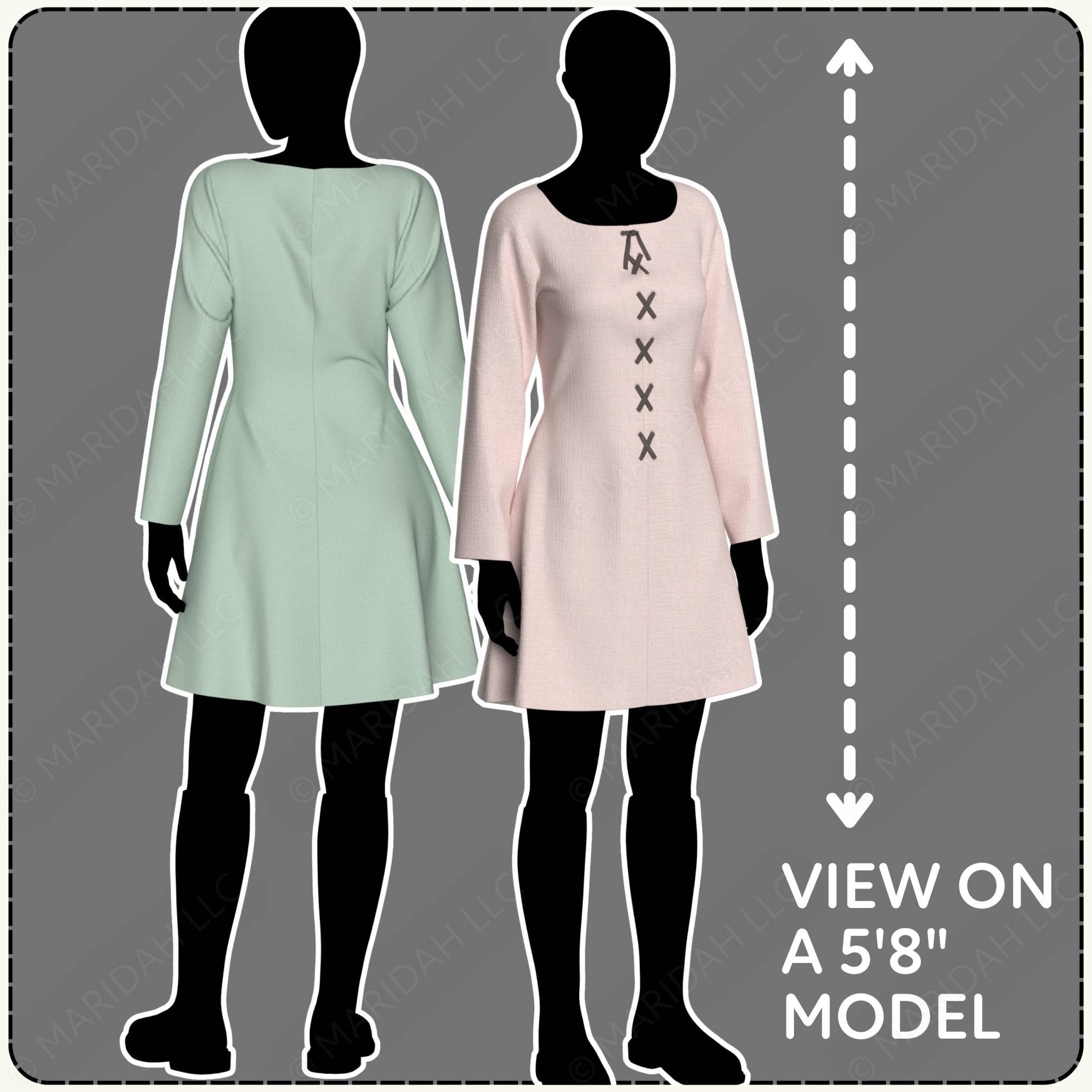 Two dresses shown on a 5&