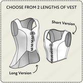 two different versions of a corset, one long and one short, with arrows pointing to the short version to indicate it is a short version.