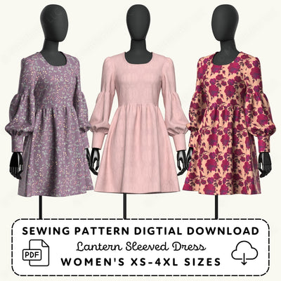 Lantern Sleeve Knit Dress Printable Sewing Pattern PDF Sewing Pattern File