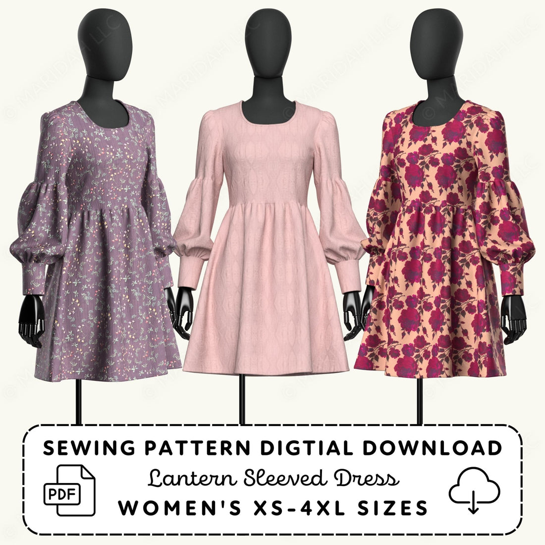 Lantern Sleeve Knit Dress Printable Sewing Pattern PDF Sewing Pattern File