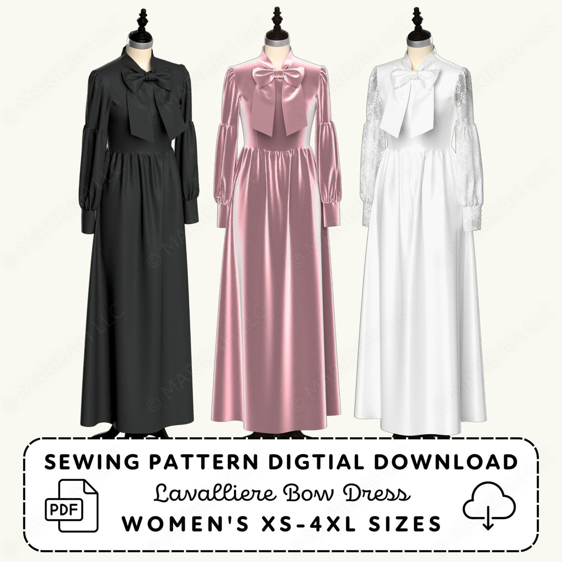 Lavalliere Bow Dress Printable Sewing Pattern PDF Sewing Pattern File
