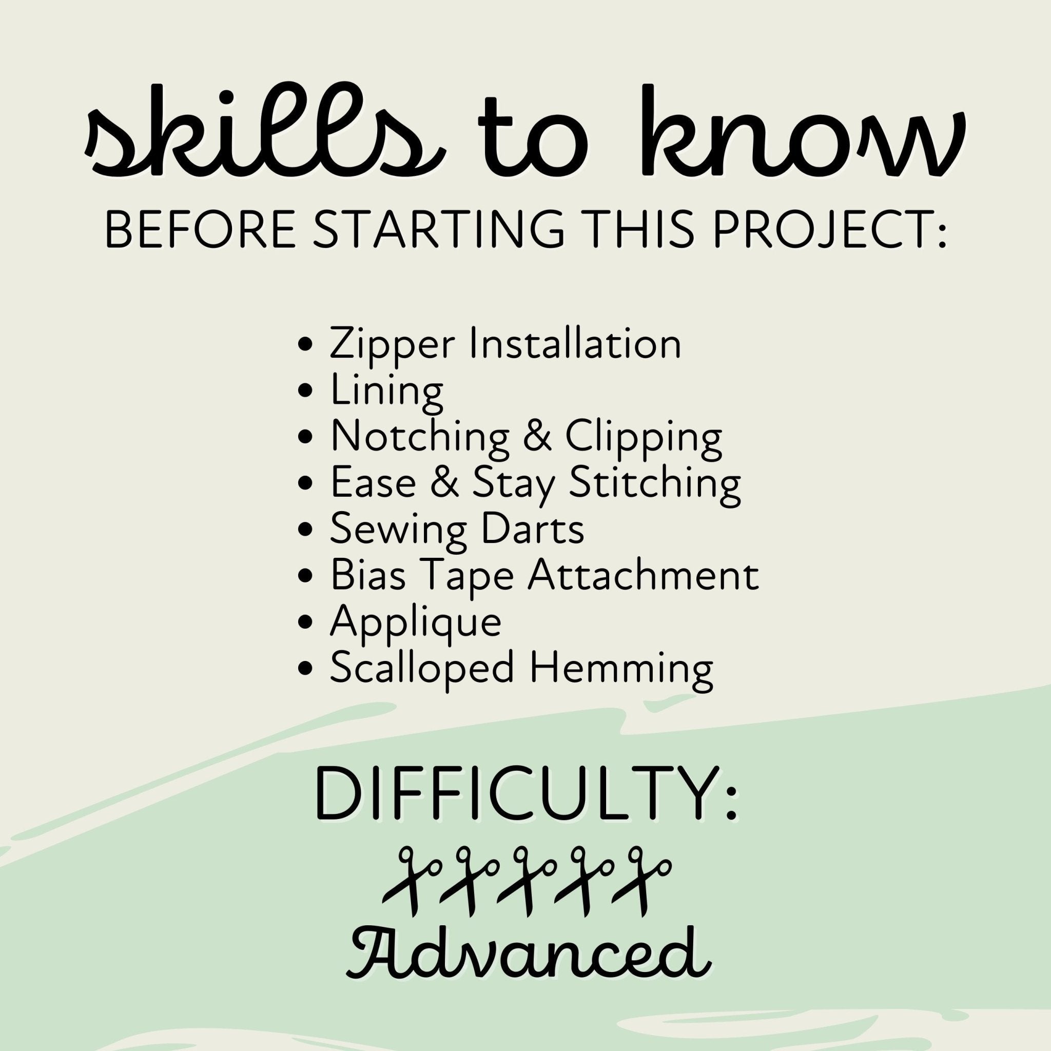 List of sewing skills to know and advanced difficulty