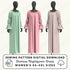 three mannequins wearing different colored dresses, including a green dress, a pink dress, and a beige dress.