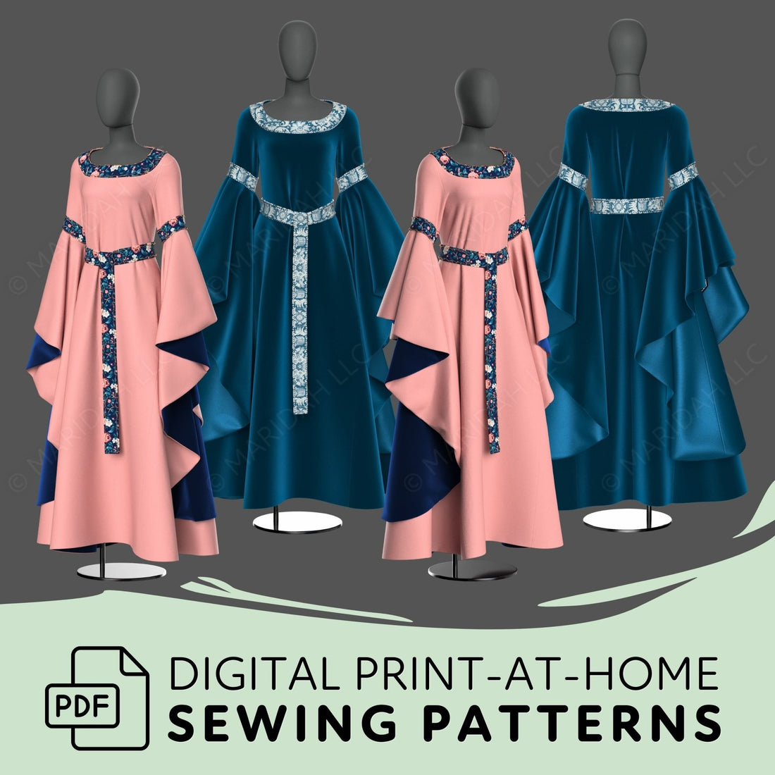 a group of three dresses on mannequins with the words digital print -