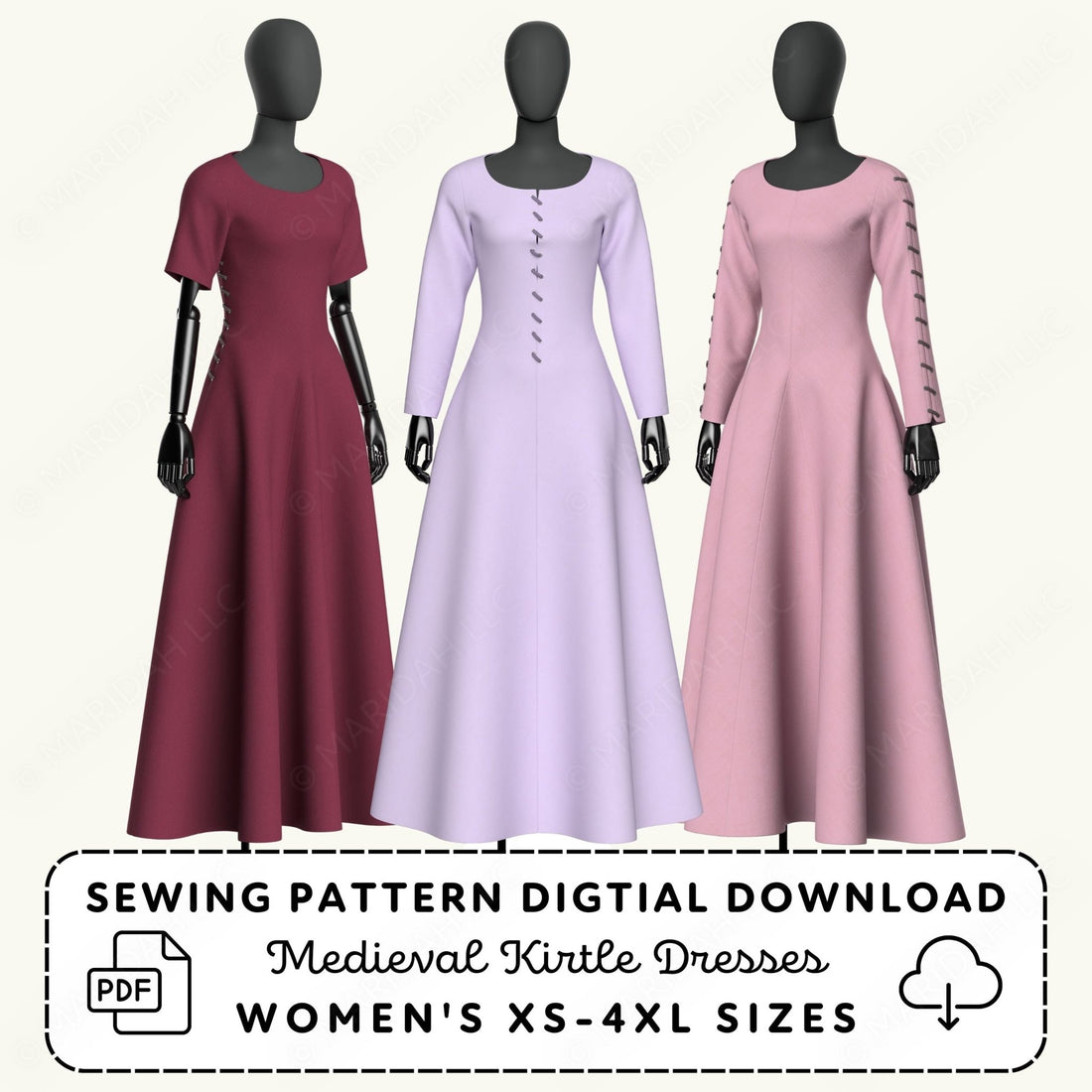 Medieval Kirtle Dress Blocks Sewing Pattern PDF Sewing Pattern File
