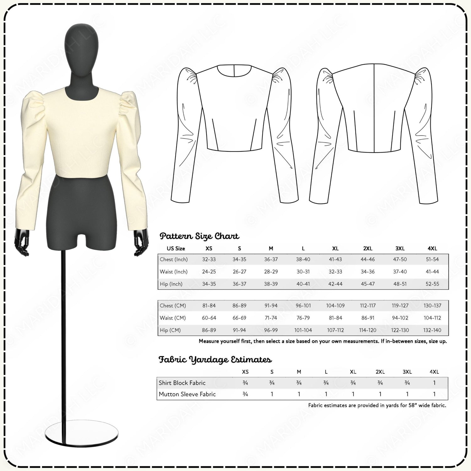 Mutton Sleeve Printable Sewing Pattern PDF Sewing Pattern File