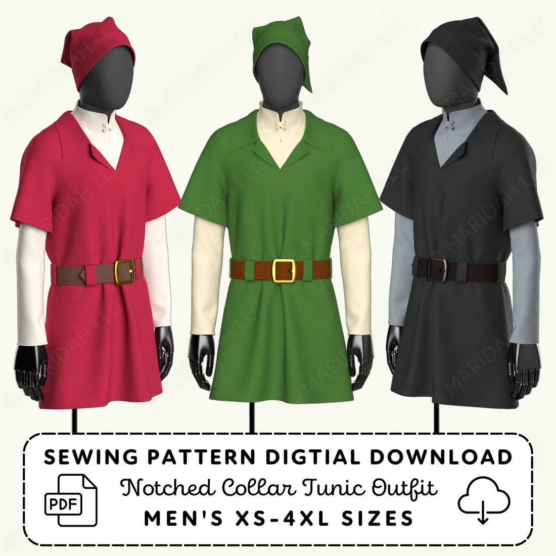 Notched Collar Tunic Outfit Printable Sewing Pattern PDF Sewing Pattern File