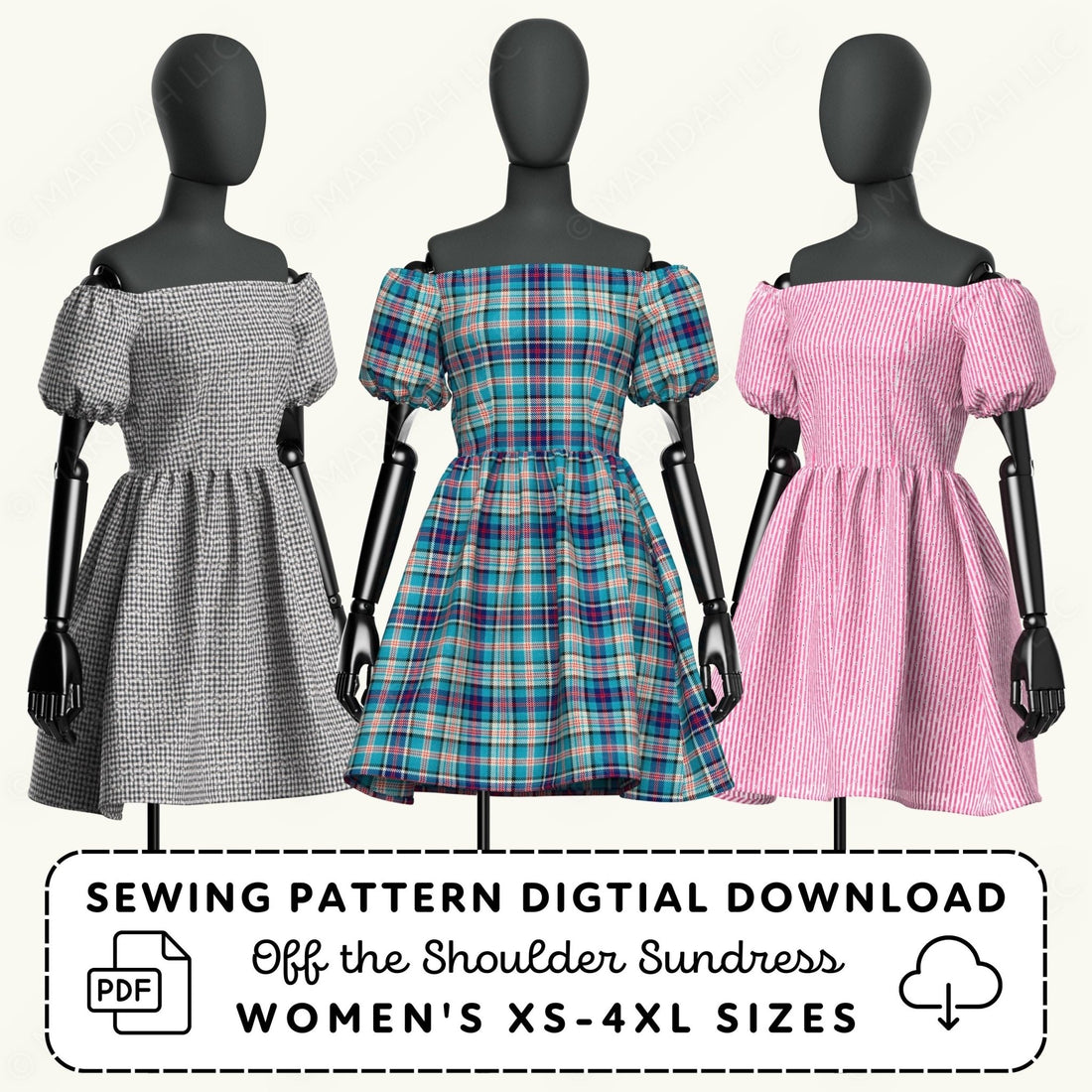 Off Shoulder Sundress Printable Sewing Pattern PDF Sewing Pattern File