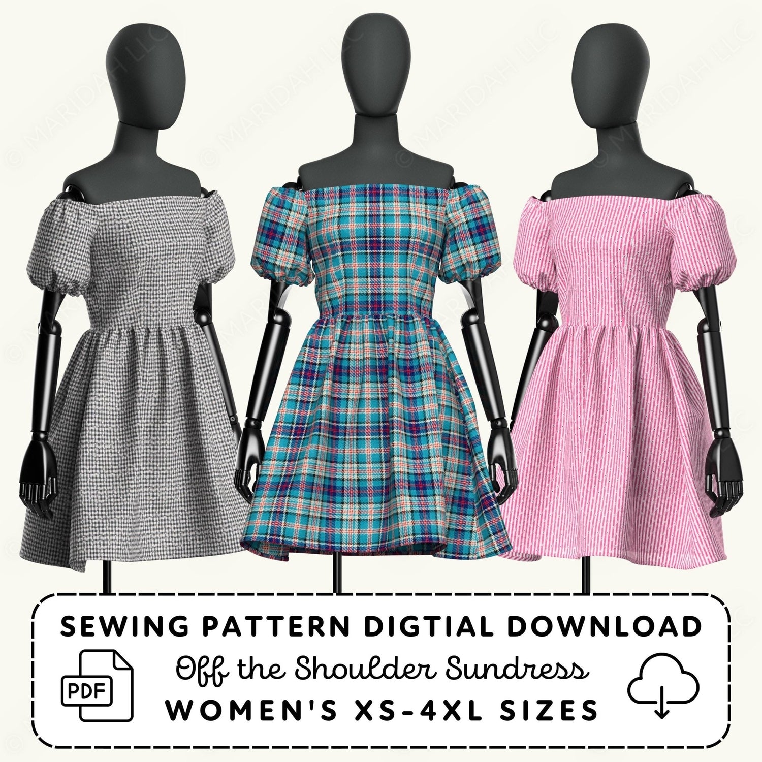 Off Shoulder Sundress Printable Sewing Pattern PDF Sewing Pattern File