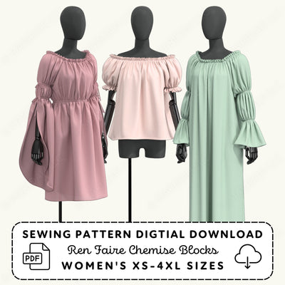 Peasant Chemise Pattern Blocks | Printable Renaissance Sewing Pattern with Custom Sleeve Styles PDF Sewing Pattern File