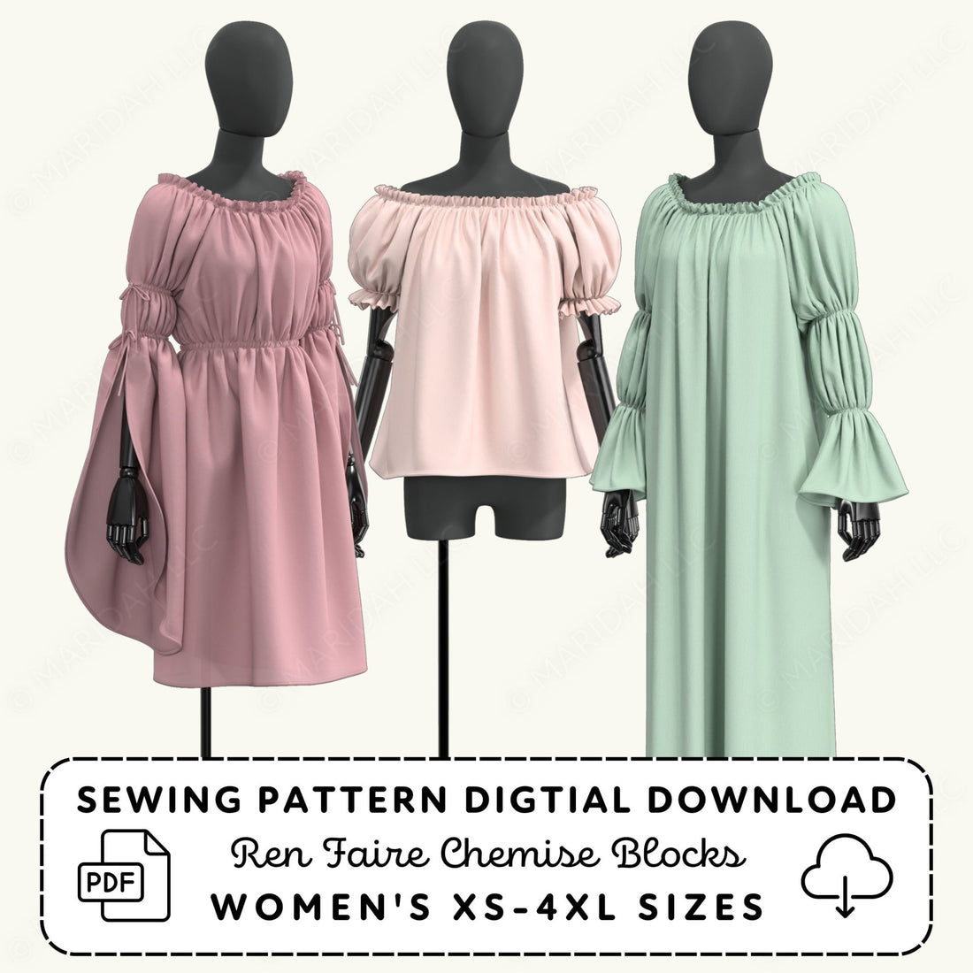 Peasant Chemise Pattern Blocks | Printable Renaissance Sewing Pattern with Custom Sleeve Styles PDF Sewing Pattern File