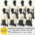 Mannequins wearing white tops with puff sleeves and black skirts, with a sewing pattern digital download bundle label.