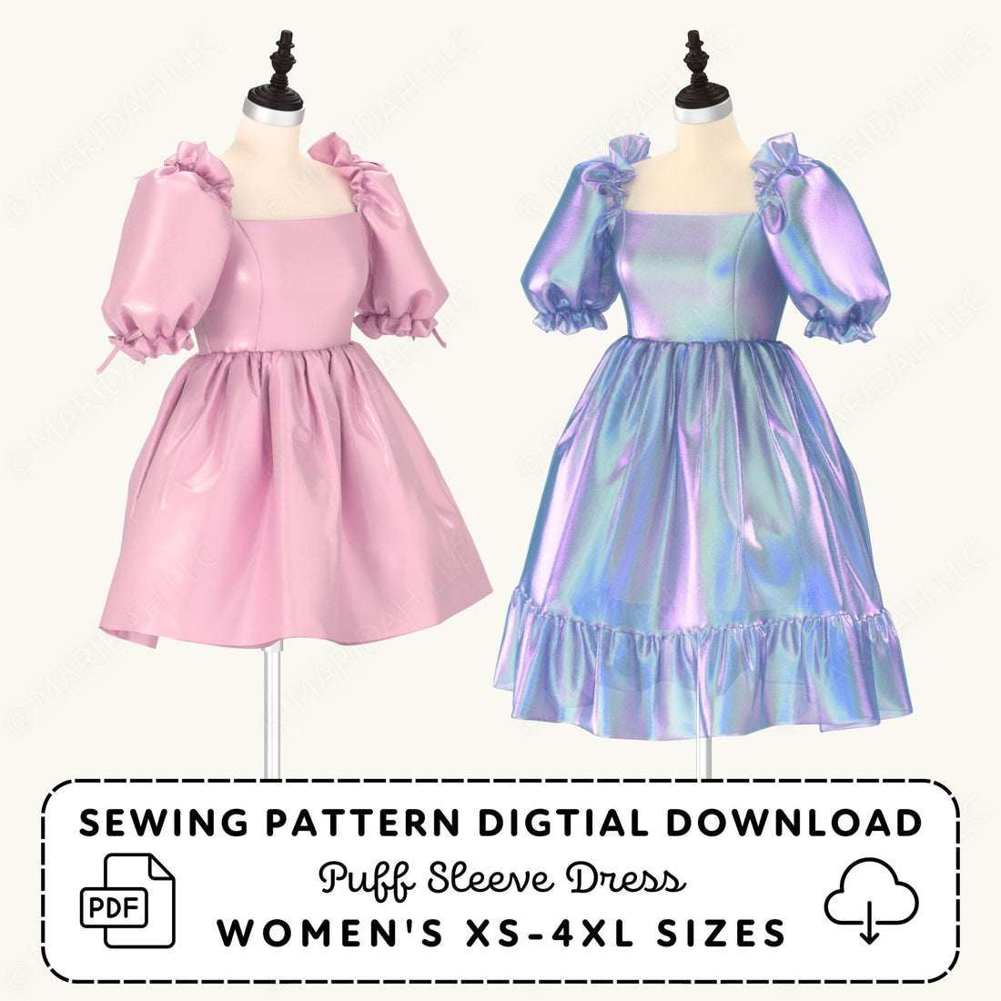 Puffy Sleeve Babydoll Dress Printable Sewing Pattern PDF Sewing Pattern File