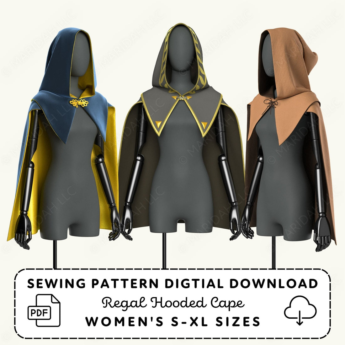 Regal Hooded Cape Printable Sewing Pattern PDF Sewing Pattern File
