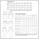a detailed description of various fabric yardage measurements for different sizes and styles of dresses, including the US size chart and fabric yardage estimates.