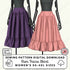 Digital sewing pattern preview for a Ren Faire skirt in two colorways: a deep purple and a dusty pink. The skirts are displayed on black mannequins against a light background, with text overlays indicating it is a digital download sewing pattern for women&