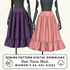 Two mannequins wearing purple and pink skirts with a sewing pattern digital download label.